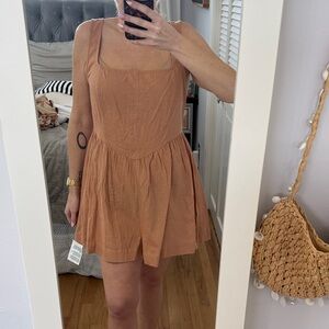 Women's Sleeveless Corset Style Romper in Light Brown